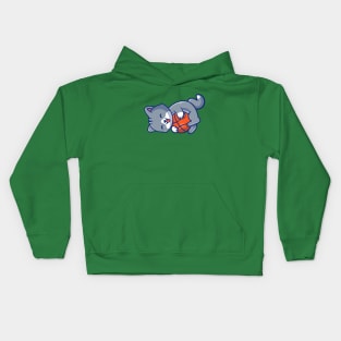 Cute Cat Playing Ball Cartoon (3) Kids Hoodie